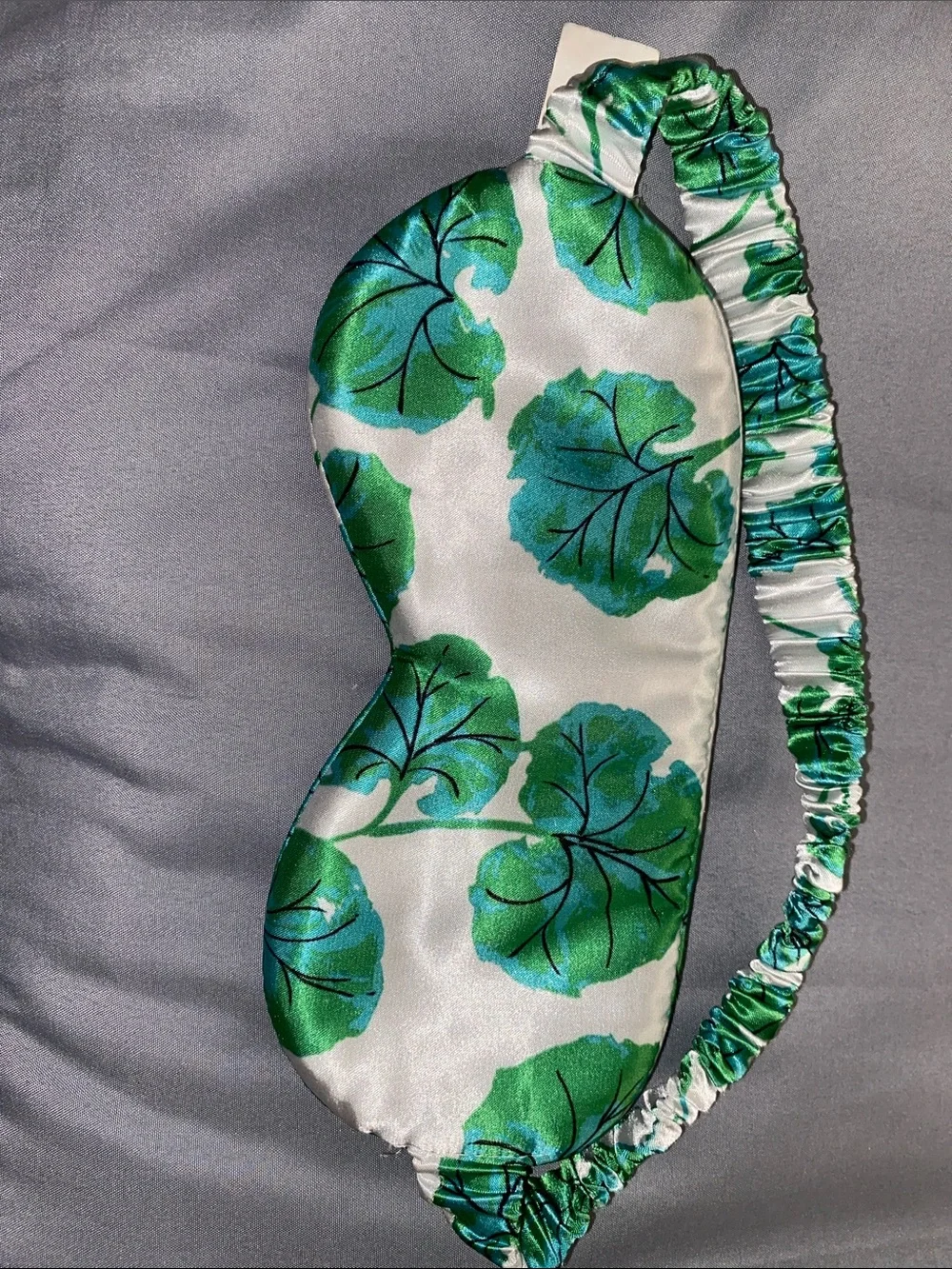 Diane Von Furstenberg White Satin Eye Mask with Black Graphic and Green Trim